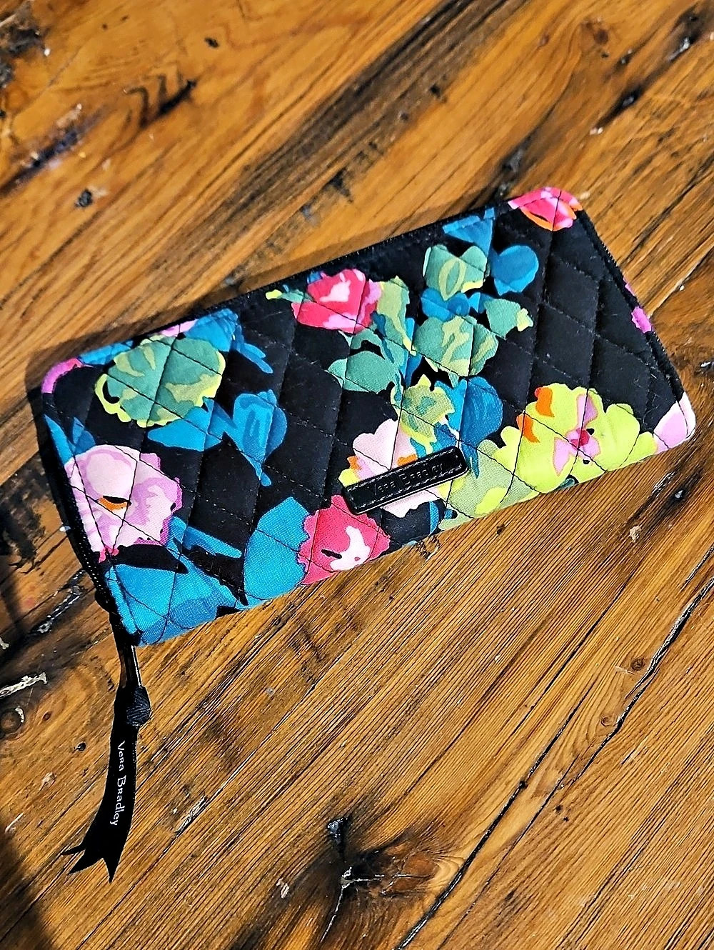 Vera Bradley Continental Wallet Floral Quilted Black & Multicolor